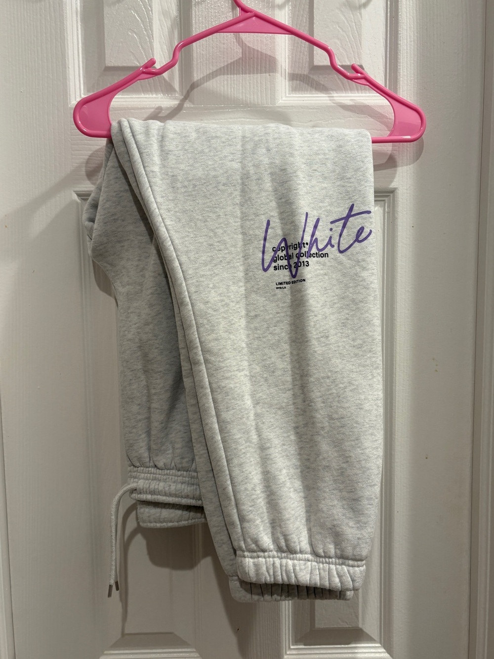 White Fox Light Grey Joggers With Purple Script 🫧